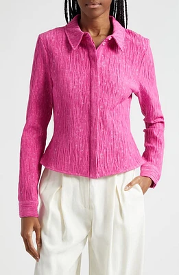 Stine Goya Lilla Textured Button-Up Shirt Fuchsia at Nordstrom,