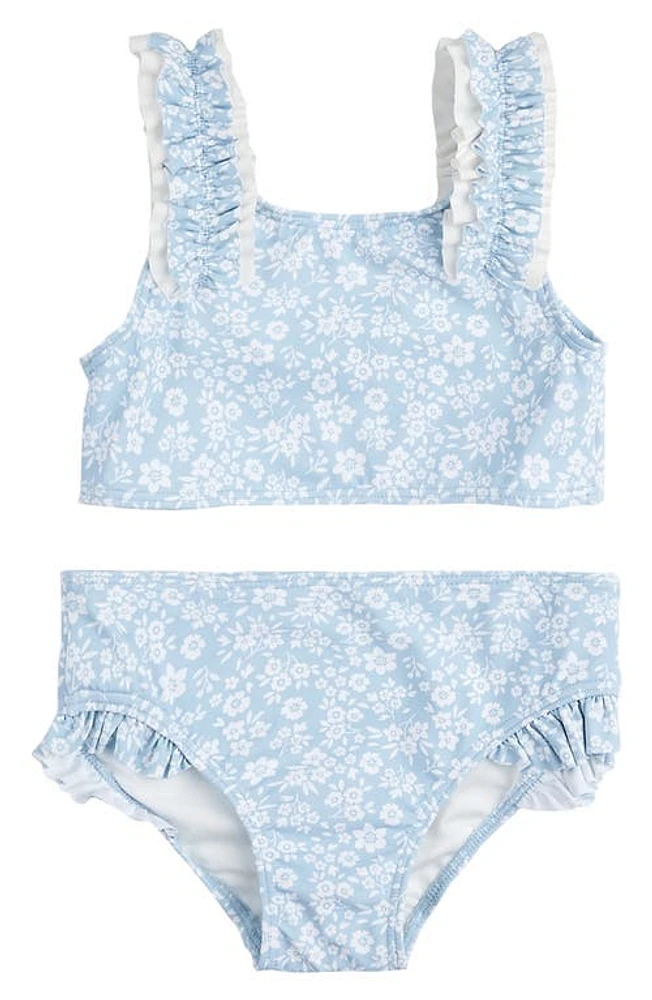 Petit Lem Kids' Floral Sky Ruffle Two-Piece Swimsuit Blue at Nordstrom,