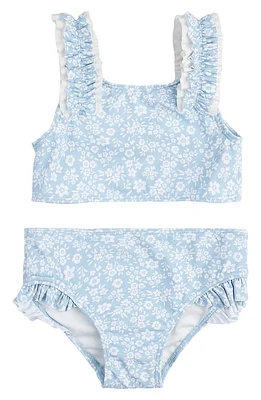 Petit Lem Kids' Floral Sky Ruffle Two-Piece Swimsuit Blue at Nordstrom,