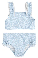 Petit Lem Kids' Floral Sky Ruffle Two-Piece Swimsuit Blue at Nordstrom,