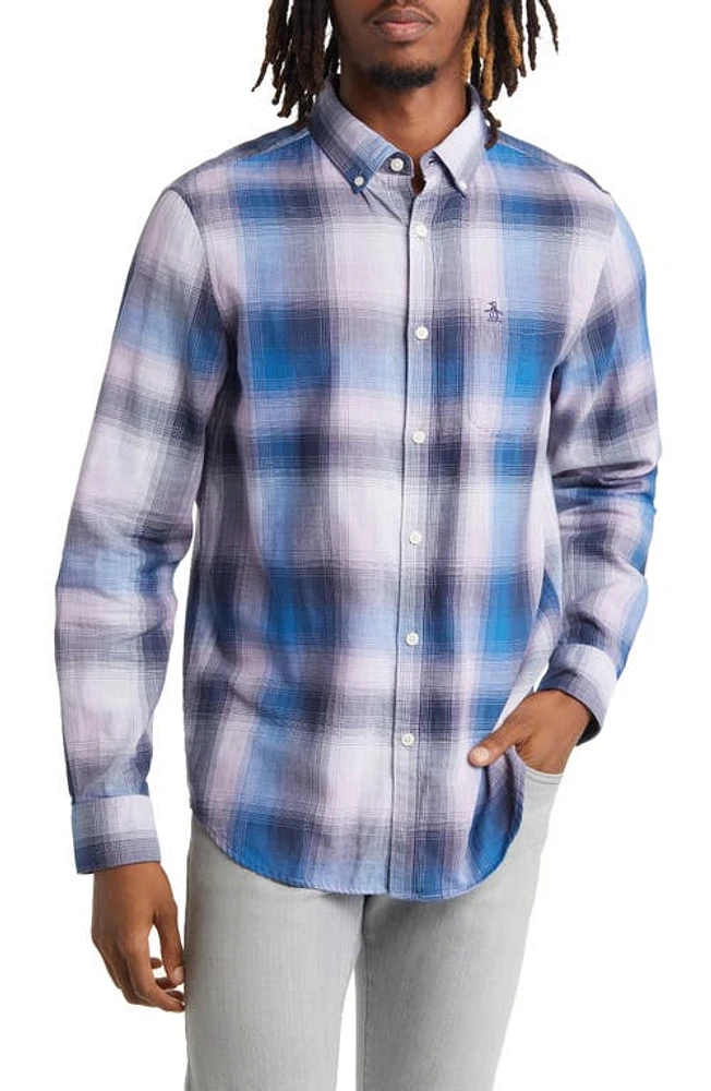 Original Penguin Plaid Slim Fit Button-Down Shirt Azure Blue at Nordstrom,