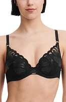 Chantelle Lingerie Fleurs Underwire Signature Plunge Bra Faux Leather Black at Nordstrom,