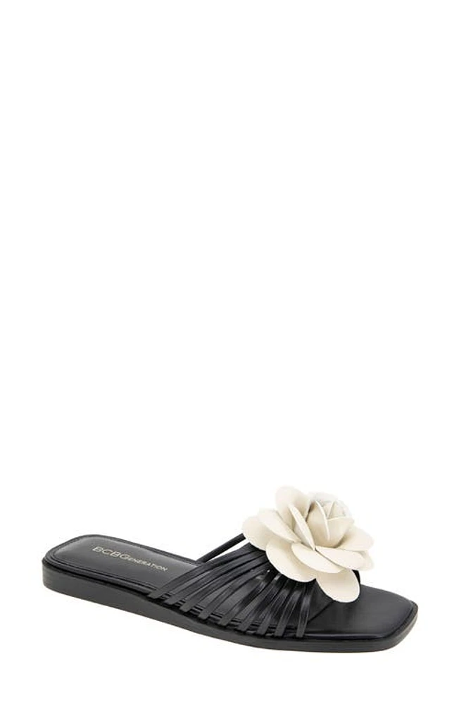 bcbg Masha Flower Appliqué Sandal Black-Bianca at Nordstrom,