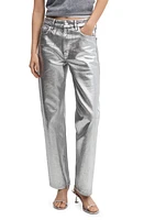 MANGO Foil High Waist Straight Leg Jeans Silver at Nordstrom,