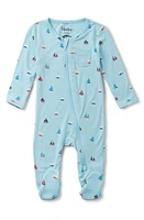 Hatley Tiny Sailboats Jersey Zip Footie Blue at Nordstrom,