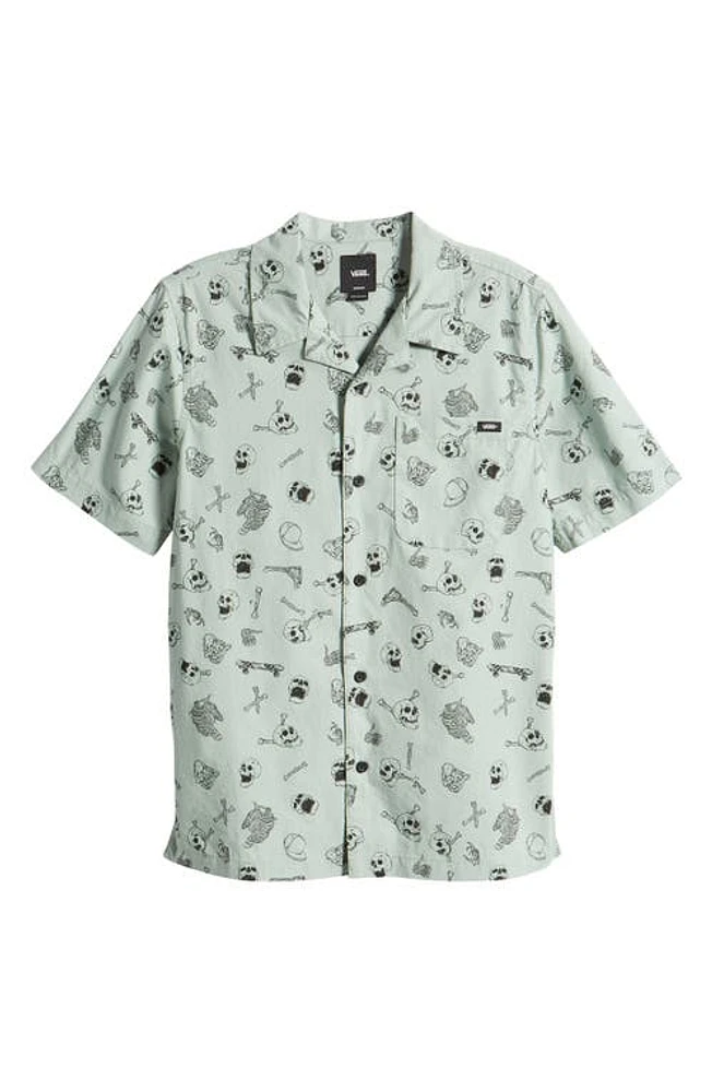 Vans Kids' Skeleton Camp Shirt Iceberg Green at