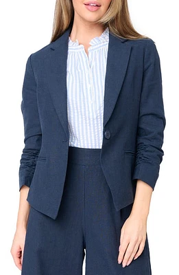 GIBSONLOOK Ruched Sleeve Linen Blend Blazer Dark Navy at Nordstrom,