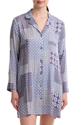 Splendid Patchwork Print Long Sleeve Nightshirt Geo at Nordstrom,