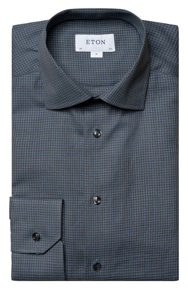 Eton Contemporary Fit Check Flannel Dress Shirt Medium Blue at Nordstrom, - R