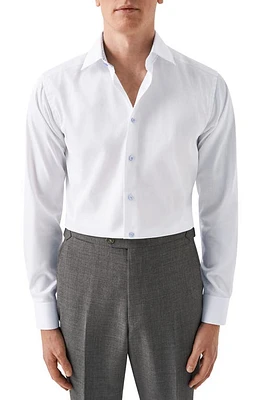 Eton Signature Slim Fit Solid White Organic Cotton Twill Dress Shirt Natural at Nordstrom,