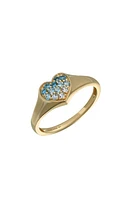 Bony Levy 14K Gold Pavé Blue Topaz Heart Signet Ring Yellow at Nordstrom,