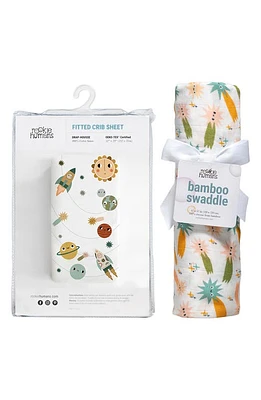 ROOKIE HUMANS Cotton Sateen Crib Sheet & Muslin Swaddle Set in Space at Nordstrom