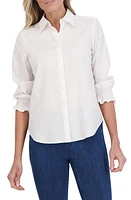 Foxcroft Olivia Hidden Placket Linen Blend Top at Nordstrom,