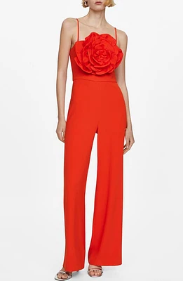 MANGO Amapola Rosette Convertible Strap Jumpsuit Red at Nordstrom,