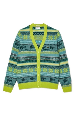 Lacoste Crocodile Fair Isle Wool Blend Cardigan Limeira Multi at Nordstrom,