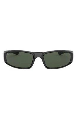 Ray-Ban 58mm Rectangular Wrap Sunglasses in Black/Dark Green at Nordstrom