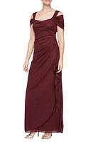 Alex Evenings Cold Shoulder Ruffle Glitter Chiffon Gown at Nordstrom