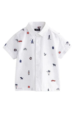 NEXT Kids' Nautical Embroidered Short Sleeve Seersucker Button-Up Shirt White at Nordstrom,