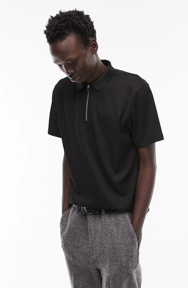 Topman Classic Rib Knit Polo Black at Nordstrom,