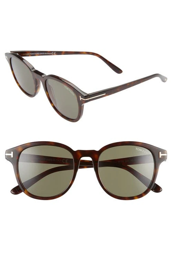 TOM FORD Jameson 52mm Round Sunglasses in Dark Havana/Green at Nordstrom