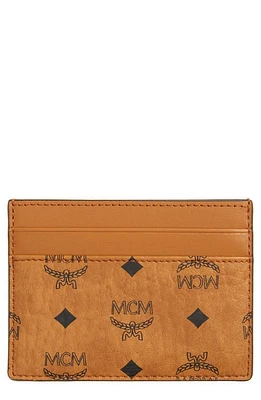 MCM Mini Aren Visetos Coated Canvas Card Case in Cognac at Nordstrom