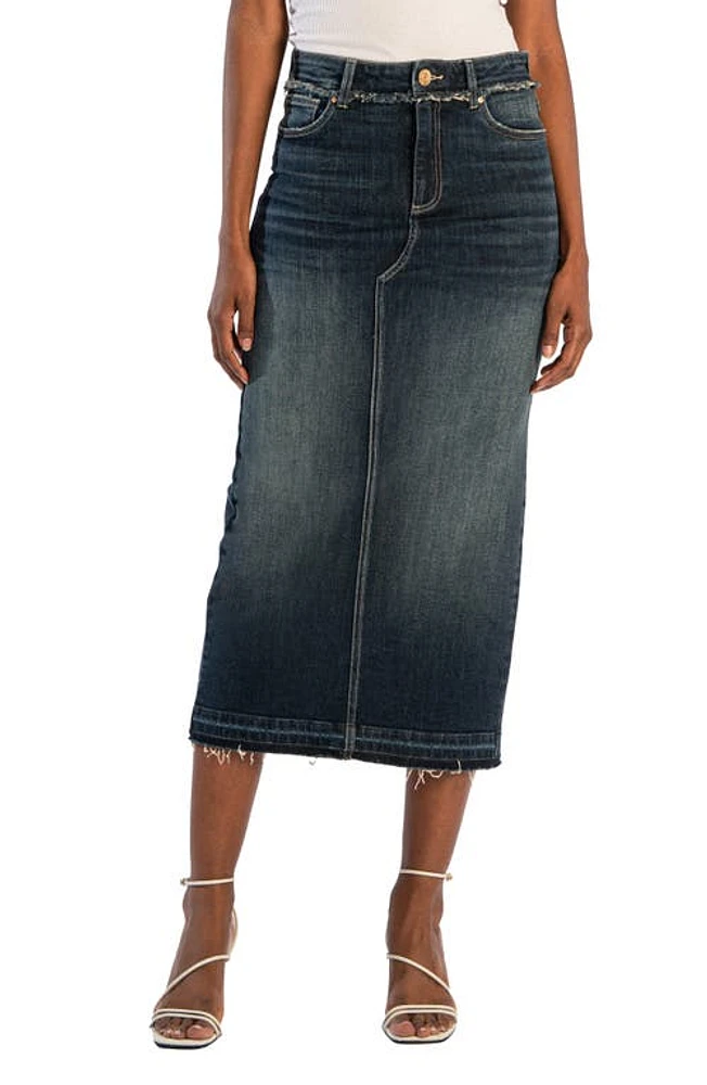 KUT from the Kloth Kelly Fray Edge Denim Maxi Skirt Recommend at Nordstrom,