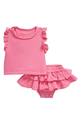 TINY TRIBE Ruffle Cotton Gauze Tank & Shorts Set Hot Pink at Nordstrom,