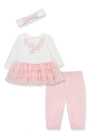 Little Me Floral Long Sleeve Tutu Dress, Leggings & Headband Set in Pink at Nordstrom, Size 18M