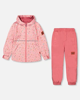 Deux Par Deux Girl's Two Piece Printed Coat And Pant Mid-Season Set Pink Little Flowers Print at Nordstrom, Size 12