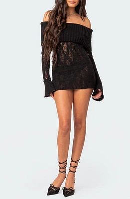 EDIKTED Gabby Foldover Off the Shoulder Long Sleeve Sweater Dress Black at Nordstrom,