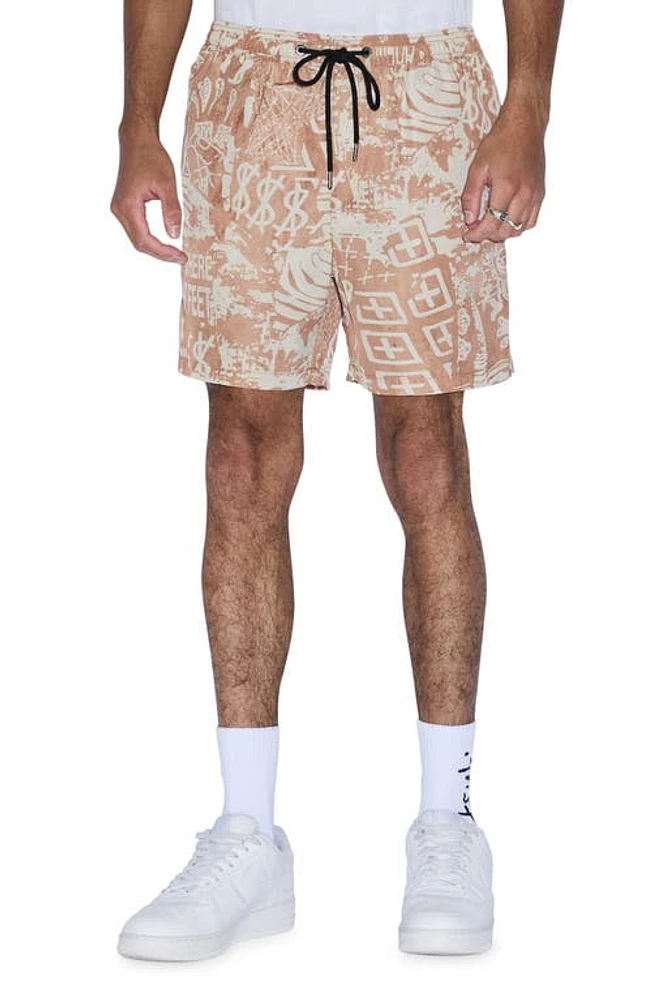 Ksubi Mills Ikon Water Resistant Drawstring Shorts Beige Multi at Nordstrom,