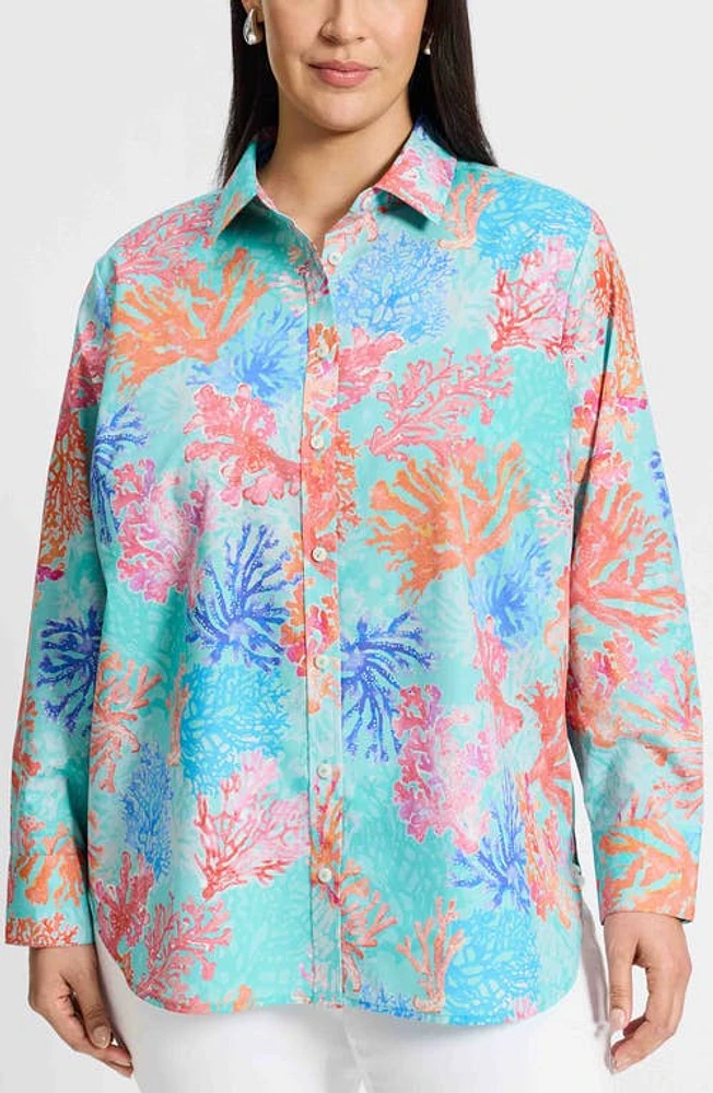 Foxcroft Meghan Cotton Button-Up Shirt Blue Multi at Nordstrom,