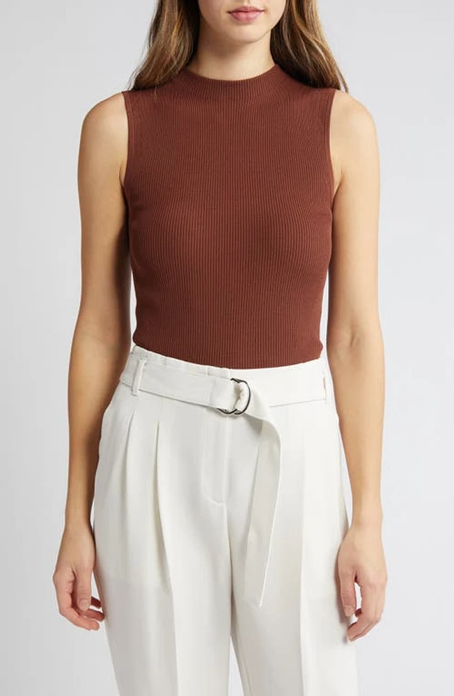 BOSS Feskies Rib Funnel Neck Sleeveless Sweater Dark Clay at Nordstrom,