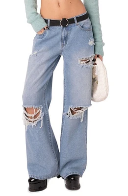 EDIKTED Distressed Boyfriend Jeans in Light-Blue at Nordstrom, Size Small