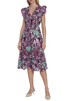 Maggy London Floral Sequin Midi Dress Purple Combo at Nordstrom,