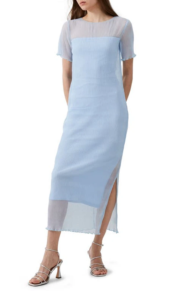 French Connection Saskia Sheer Yoke Midi Dress Cashmere Blue at Nordstrom,