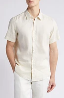 BOSS Liam Slim Fit Solid Short Sleeve Linen Blend Button-Up Shirt Open at Nordstrom