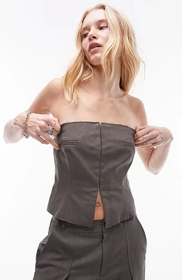 Topshop Raw Seam Strapless Corset Top Grey at Nordstrom, Us