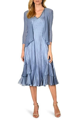 Komarov Beaded V-Neck Charmeuse Dress with Chiffon Jacket Persian Violet Blue Ombre at Nordstrom,