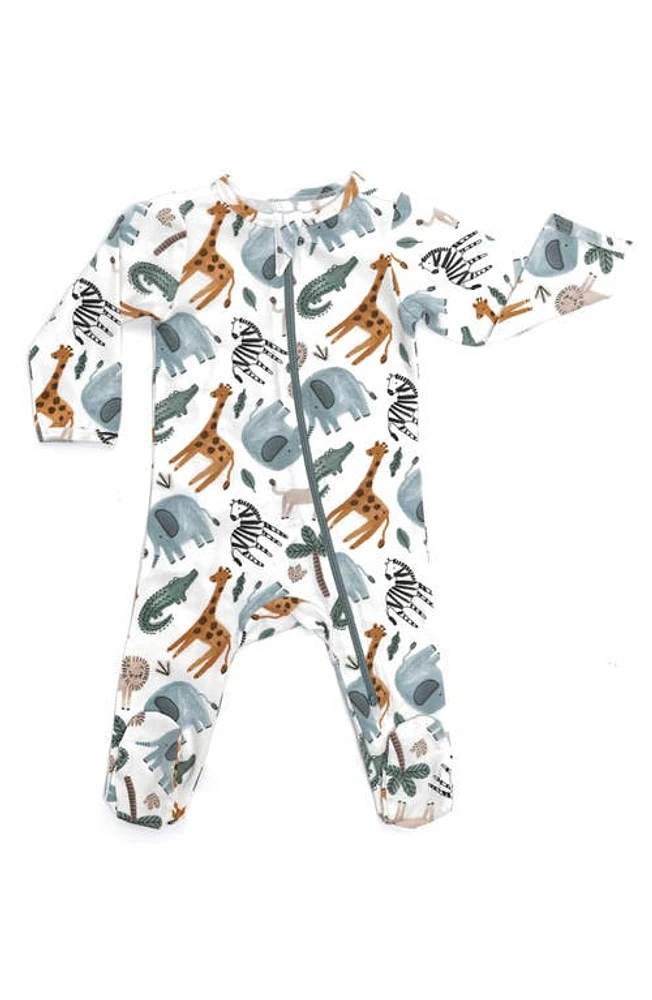 Norani Safari Print Organic Cotton Footie Green/Brown at Nordstrom,