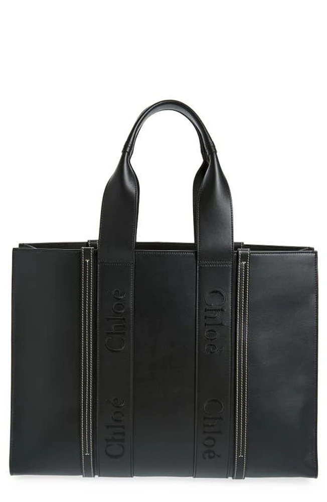 Chloé Large Woody Leather Tote in Black 001 at Nordstrom