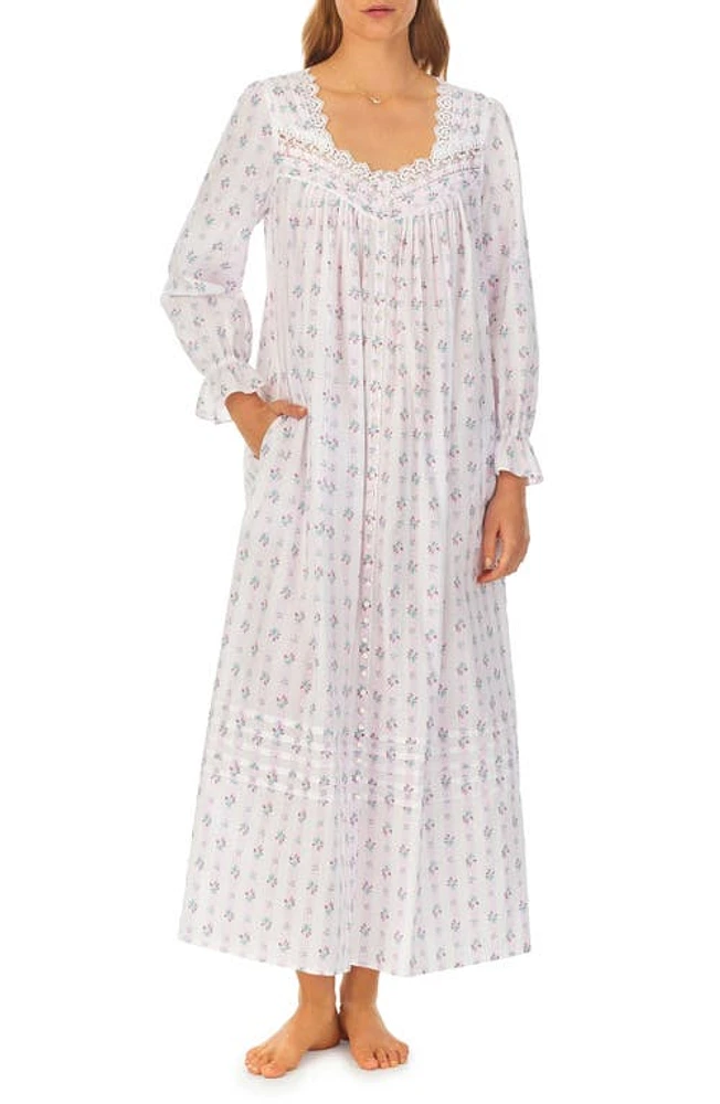 Eileen West Long Sleeve Ballet Nightgown White Floral Stripe at Nordstrom,