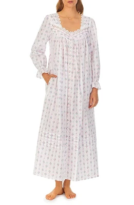 Eileen West Long Sleeve Ballet Nightgown White Floral Stripe at Nordstrom,