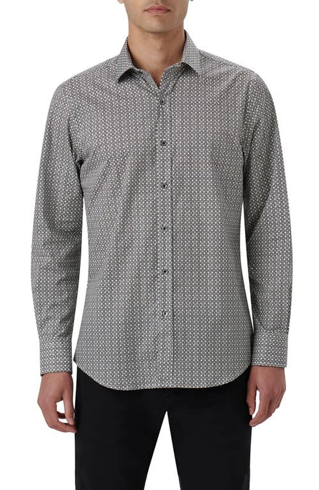 Bugatchi Julian Shaped Fit Chain Link Print Stretch Cotton Button-Up Shirt Cement at Nordstrom,