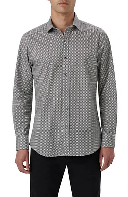 Bugatchi Julian Shaped Fit Chain Link Print Stretch Cotton Button-Up Shirt Cement at Nordstrom,