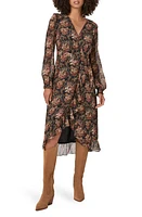 PAIGE Paulette Print Long Sleeve Silk Dress Black Blue at Nordstrom,