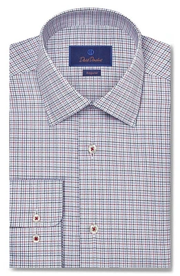 David Donahue Regular Fit Microcheck Royal Oxford Dress Shirt Blue/Berry at Nordstrom,