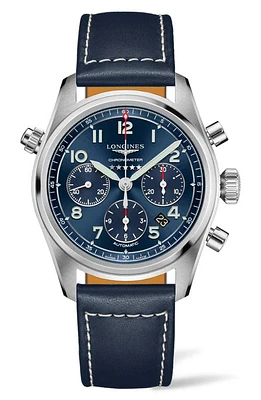 Longines Spirit Automatic Chronograph Leather Strap Watch