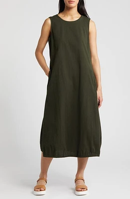 Eileen Fisher Sleeveless Lantern Organic Cotton Midi Dress Seaweed at Nordstrom,