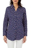 Foxcroft Faith Ikat Dot Button-Up Shirt Navy Multi at Nordstrom,